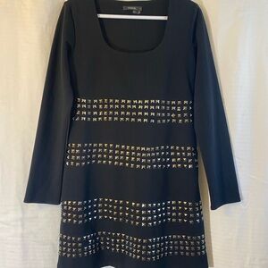 Theme Black Long-Sleeve Studded A-Line Dress